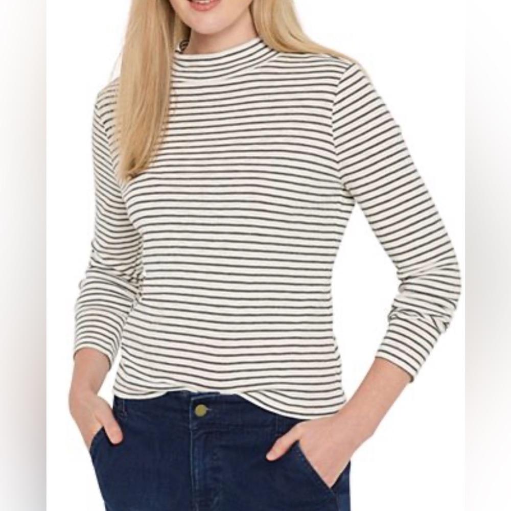 NORMA KAMALI Top Medium Turtleneck Rayon/Nylon Minimalist Striped Gray White